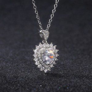 🎀 Heart Full CZ Diamonds 925 Silver Plated Heart Necklace for Women,EVGG1107